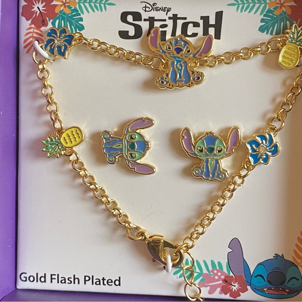 🐭 SALE! Disney Stitch NEW 2pc Gold Plated Kids Jewelry Set earrings and bracelet